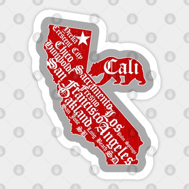 California Bear State Map (vintage distressed look) Sticker by robotface